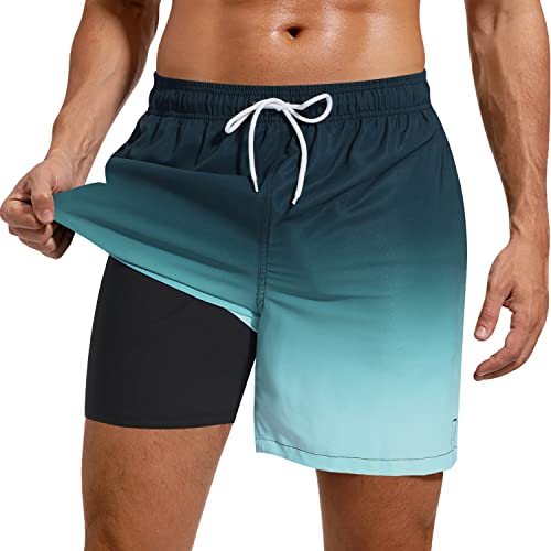 Adorel Herren Sport Shorts 2 in 1 mit Tasche Kurz Strand Sporthosen Laufshorts Gradient Grün mit Kompression M von Adorel