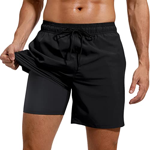 Adorel Herren Sport Shorts 2 in 1 mit Tasche Kurz Strand Sporthosen Laufshorts Schwarz mit Kompression 2XL von Adorel