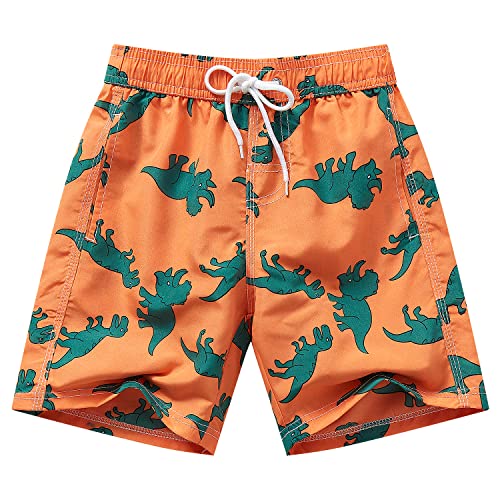 Adorel Jungen Badehosen Kinder Badeshorts mit Innenslip Orange Dino 128-134 (Herstellergröße 7-8 Jahre) von Adorel