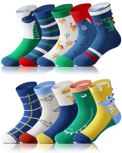 Adorel Jungen Socken Baumwolle Kindersocken Babysocken Strümpfe 10er-Pack Dino und Krokodil 31-34 (Herstellergröße XL) von Adorel