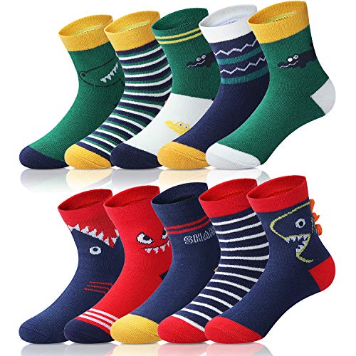 Adorel Jungen Socken Baumwolle Kindersocken Babysocken Strümpfe 10er-Pack Krokodil und Hai 27-30 (Herstellergr. L) von Adorel