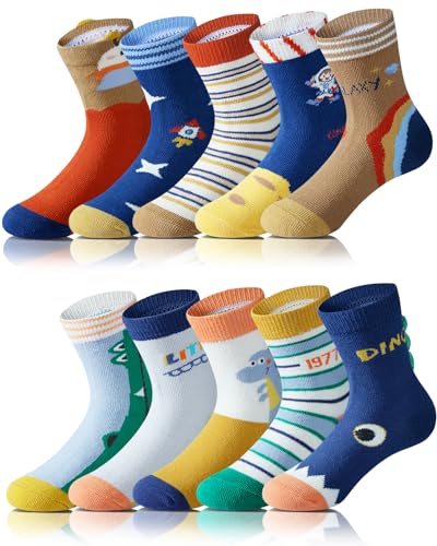 Adorel Jungen Socken Baumwolle Kindersocken Babysocken Strümpfe 10er-Pack Roboter und Dino 27-30 (Herstellergröße L) von Adorel