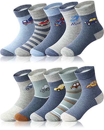 Adorel Jungen Socken Baumwolle Kindersocken Babysocken Strümpfe 10er-Pack Verkehrsmittel 21-23 (Herstellergröße S) von Adorel