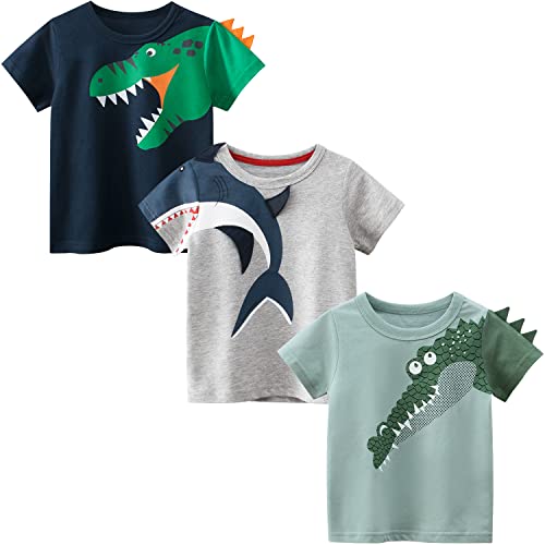 Adorel Jungen T-Shirt Baumwolle Kurzarm Oberteile Sommer Tops 3er-Pack Bunte Natur 110 EU (Herstellergröße 120) von Adorel