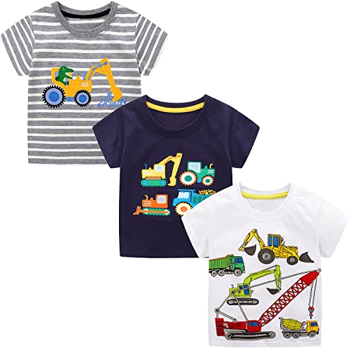 Adorel Jungen T-Shirt Baumwolle Kurzarm Oberteile Sommer Tops 3er-Pack Baggermeister 116 EU (Herstellergröße 6T) von Adorel