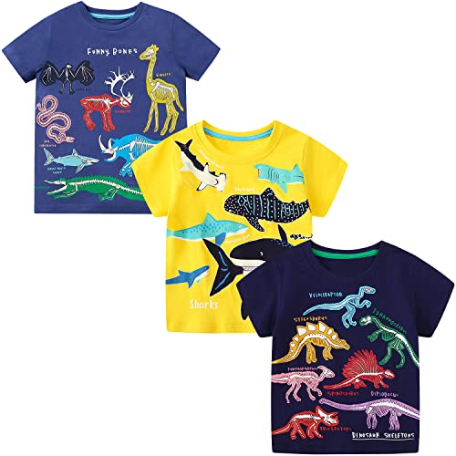 Adorel Jungen T-Shirt Baumwolle Kurzarm Oberteile Sommer Tops 3er-Pack Tiere Fantasie 122 EU (Herstellergröße 7T) von Adorel