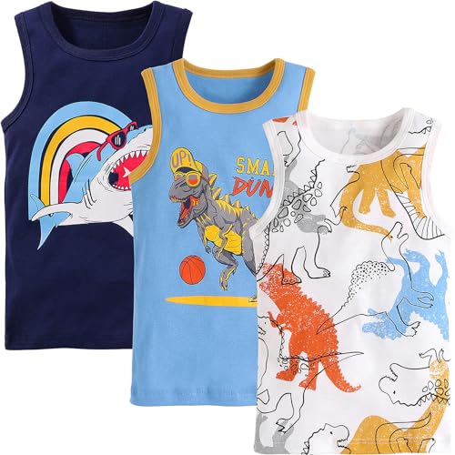 Adorel Jungen Unterhemden Baumwolle Ärmellos Tank Top Unterwäsche 3er-Pack Tiere Athlete 116 EU (Herstellergröße 130) von Adorel