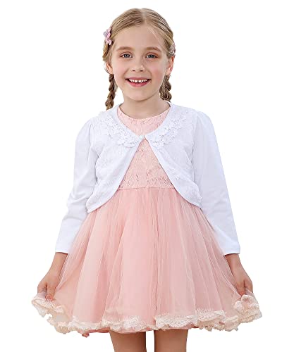 Adorel Mädchen Bolero Jäckchen mit Spitze Langarm Weiß 8-9 Jahre (Herstellergröße 150) von Adorel