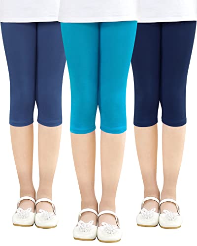 Adorel Mädchen Capri Leggings Baumwolle 3/4 Sommer Kurz Hosen Shorts 3er-Pack Dunkelblau & Blau & Jeans Blau 146-152 EU (Herstellergröße 150) von Adorel