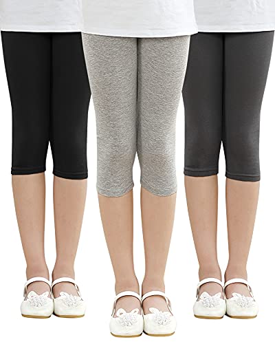 Adorel Mädchen Capri Leggings Baumwolle 3/4 Sommer Kurz Hosen Shorts 3er-Pack Schwarz & Hellgrau & Graphite Grau 116-122 EU (Herstellergröße 120) von Adorel