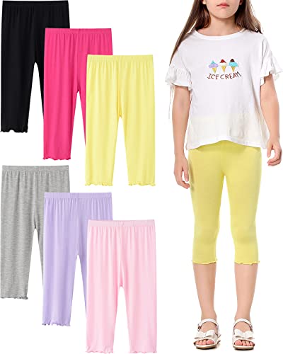 Adorel Mädchen Capri Leggings Sommer Kurz 3/4 Hosen Radlerhosen Shorts 6er-Pack Mehrfarbig Rüschen 110 (Herstellergröße 110) von Adorel