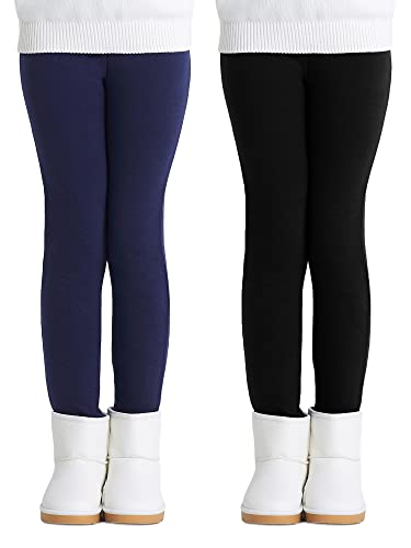 Adorel Mädchen Gefütterte Leggings Winter Baumwolle Thermoleggings 2er-Pack Schwarz Dunkelblau 104-110 EU (Herstellergröße 110) von Adorel
