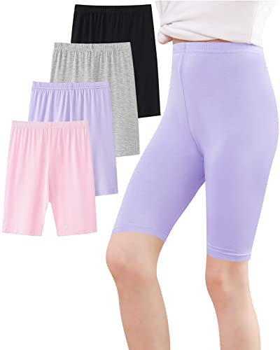 Adorel Mädchen Kurze Leggings Sommer Dünn Shorts Hosen Radlerhosen 4er-Pack Schwarz & Grau & Lila & Rosa 110 EU (Herstellergröße 110) von Adorel