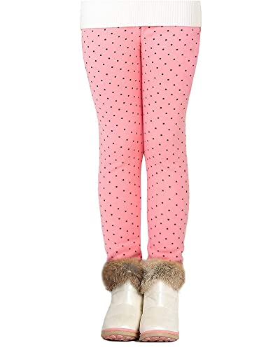 Adorel Mädchen Thermo Leggings Baumwolle Gefütterte Winter Warme Dicke Hosen Pink Tupfen 140-146 EU (Herstellergröße 150) von Adorel