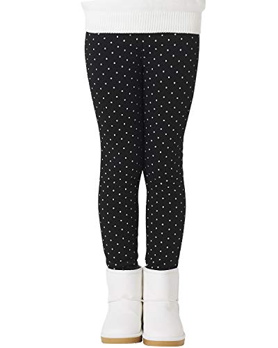 Adorel Mädchen Thermo Leggings Baumwolle Gefütterte Winter Warme Dicke Hosen Schwarz Pünktchen 140-146 EU (Herstellergröße 150) von Adorel