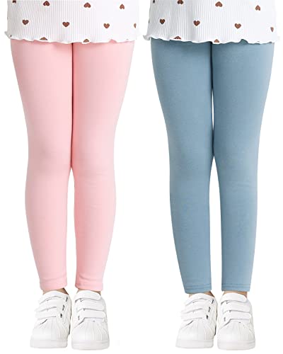 Adorel Mädchen Leggings Baumwolle Unifarbe Lange Hosen Leggins 2er-Pack Blau und Pink 134-140 EU (Herstellergröße 140) von Adorel