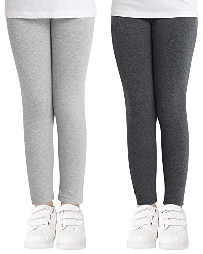 Adorel Mädchen Leggings Baumwolle Unifarbe Lange Hosen Leggins 2er-Pack Dunkelgrau und Hellgrau 134-140 EU (Herstellergröße 140) von Adorel