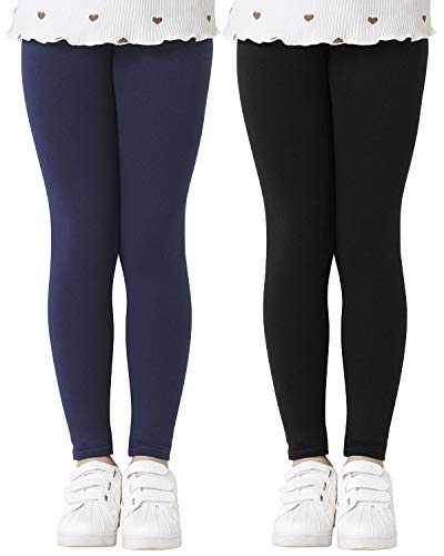 Adorel Mädchen Leggings Baumwolle Unifarbe Lange Hosen Leggins 2er-Pack Marineblau & Schwarz 122-128 EU (Herstellergröße 130) von Adorel