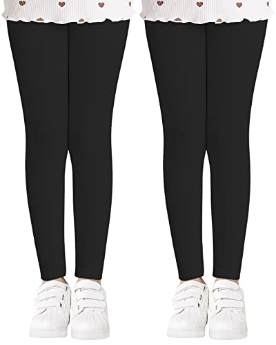 Adorel Mädchen Leggings Baumwolle Unifarbe Lange Hosen Leggins 2er-Pack Rein Schwarz 116-122 EU (Herstellergröße 120) von Adorel