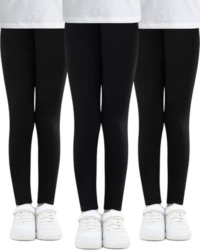 Adorel Mädchen Leggings Baumwolle Lang Unifarbe Leggins Hosen 3er-Pack Schwarz 122-128 EU (Herstellergröße 130) von Adorel