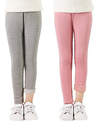 Adorel Mädchen Thermo Leggings Gefüttert Winter Baumwolle Thermohosen 2er-Pack Grau, Rosa 104-110 EU (Herstellergröße 110) von Adorel