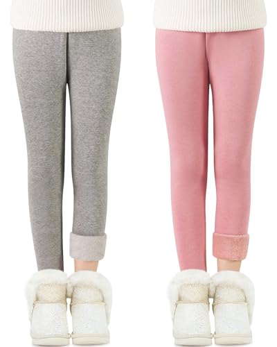 Adorel Mädchen Thermo Leggings Gefüttert Winter Baumwolle Thermohosen 2er-Pack Grau, Rosa 116-122 EU (Herstellergröße 120) von Adorel