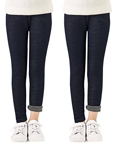 Adorel Mädchen Thermo Leggings Gefüttert Winter Baumwolle Thermohosen 2er-Pack Jeans Dunkelblau 104-110 EU (Herstellergröße 110) von Adorel