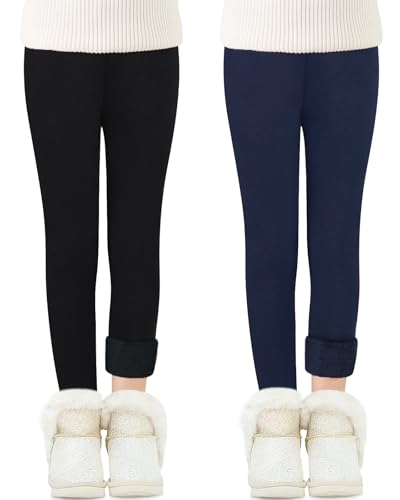 Adorel Mädchen Thermo Leggings Gefüttert Winter Baumwolle Thermohosen 2er-Pack Schwarz, Marine 140-146 EU (Herstellergröße 160) von Adorel