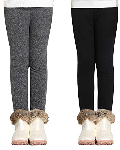 Adorel Mädchen Gefütterte Leggings Winter Baumwolle Thermoleggings 2er-Pack Schwarz Dunkelgrau 146-152 EU (Herstellergröße 160) von Adorel