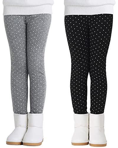 Adorel Mädchen Gefütterte Leggings Winter Baumwolle Thermoleggings 2er-Pack Schwarz Pünktchen & Grau Pünktchen 116 EU (Herstellergröße 120) von Adorel