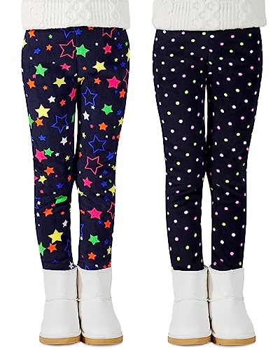 Adorel Mädchen Winter Leggings Gefüttert Warm Bunt Dicke Thermohosen 2er-Pack Bunte Punkte & Bunte Sterne 146 (Herstellergröße 150) von Adorel