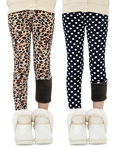 Adorel Mädchen Winter Leggings Gefüttert Warm Bunt Dicke Thermohosen 2er-Pack Leopardenmuster & Wieße Punkte 152-158 (Herstellergröße 160) von Adorel