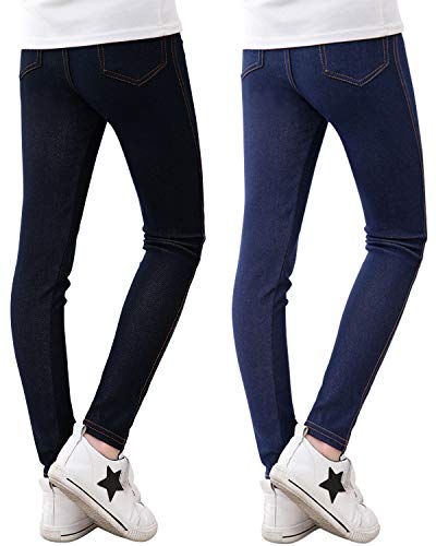 Adorel Mädchen Leggings Jeans-Optik Lang Hosen Jeggings 2er-Pack Dunkelblau & Schwarz 116-122 EU (Herstellergröße 120) von Adorel