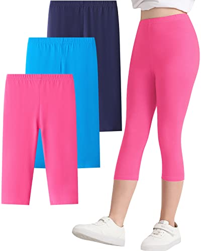 Adorel Mädchen Leggings Sommer Kurz Capri Hosen Sport Radler Shorts 3er-Pack Blau & Rosarot & Dunkelblau 140-146 (Herstellergröße 150) von Adorel