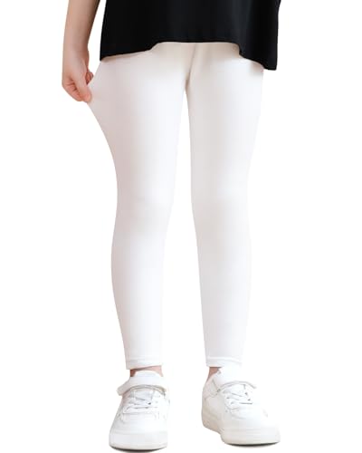 Adorel Mädchen Leggings Unifarbe Baumwolle Lang Hosen Leggins Strumpfhosen Weiß 116-122 EU (Herstellergröße 120) von Adorel