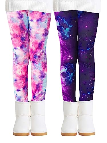 Adorel Mädchen Thermoleggings Bunt Gefütterte Winter Hosen Leggings 2er-Pack Galaxis Rosa & Violett 110 EU (Herstellergröße 110) von Adorel