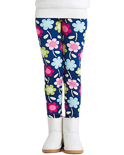 Adorel Mädchen Leggings Winter Gefüttert Dick Hosen Bunt Blumen 128 EU(Herstellergröße 130) von Adorel