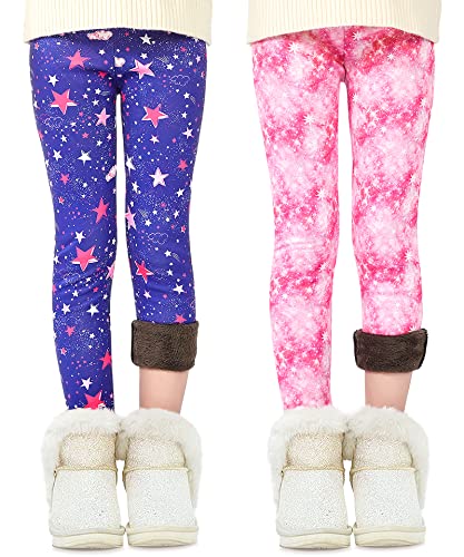 Adorel Mädchen Thermoleggings Bunt Gefütterte Winter Hosen Leggings 2er-PackRosa Sterne & Lila Sterne 116-122 EU (Herstellergröße 120) von Adorel