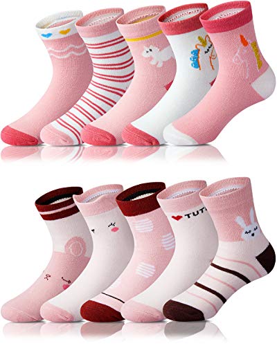 Adorel Mädchen Socken Baumwolle Kindersocken Strümpfe Babysocken 10er-Pack Pferd und Häschen 28-31 EU (Herstellergröße L) von Adorel