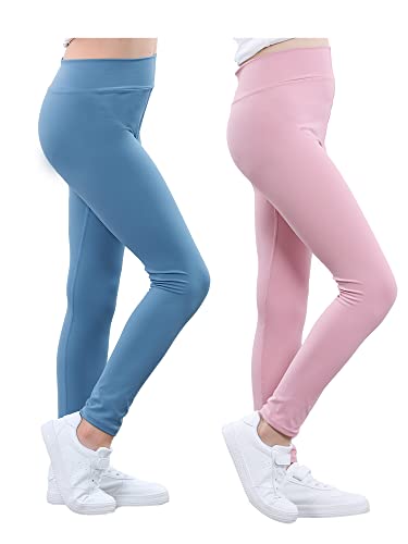 Adorel Mädchen Sport Leggings Lang Fitness Gymnastik Hosen Sporthosen 2er-Pack Rosa Blau 152-158 EU (Herstellergröße 160) von Adorel