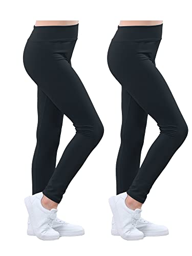 Adorel Mädchen Sport Leggings Lang Fitness Gymnastik Hosen Sporthosen 2er-Pack Schwarz 116-122 EU (Herstellergröße 120) von Adorel