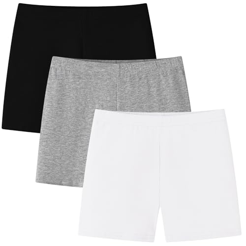 Adorel Mädchen Radlerhose Kurze Hose Shorts Sommer Baumwolle 3er-Pack Schwarz Grau Weiß 146-152 (Etikettengröße 150) von Adorel