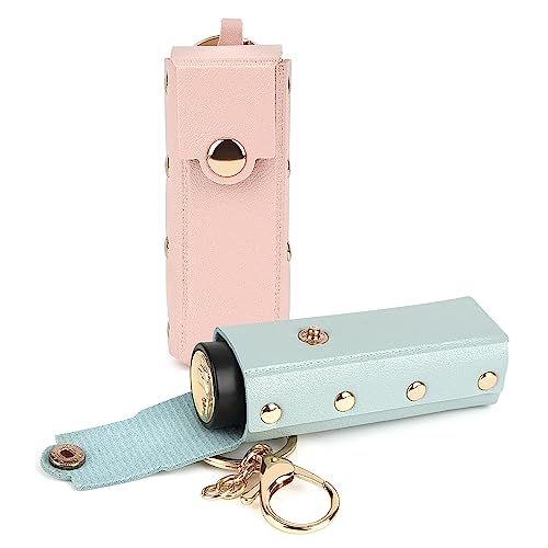 Adorila Lippenstift-Etui, Schlüsselanhänger, weiches Leder, Chapstick-Halter für Frauen, tragbar, zum Anklippen, Lippenstift-Tasche (Grün und Rosa), 2 Stück, Schwarz, Weiß, Lässig von Adorila