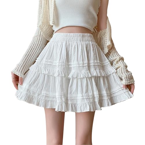 Adorling Damen Mini Cupcake Rock mit Rüschen Faltenröcke Ausgestellte Röcke Sport Tennis Schule Tanz Skort Raffender Partyrock Damen Spitze Tüllrock von Adorling
