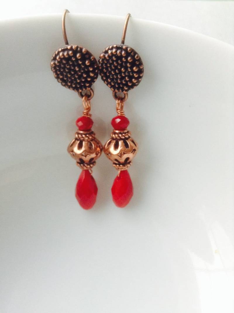 Roter Samt Kupfer Ohrringe Roter Samt Kupfer Ohrringe von AdornMeNow