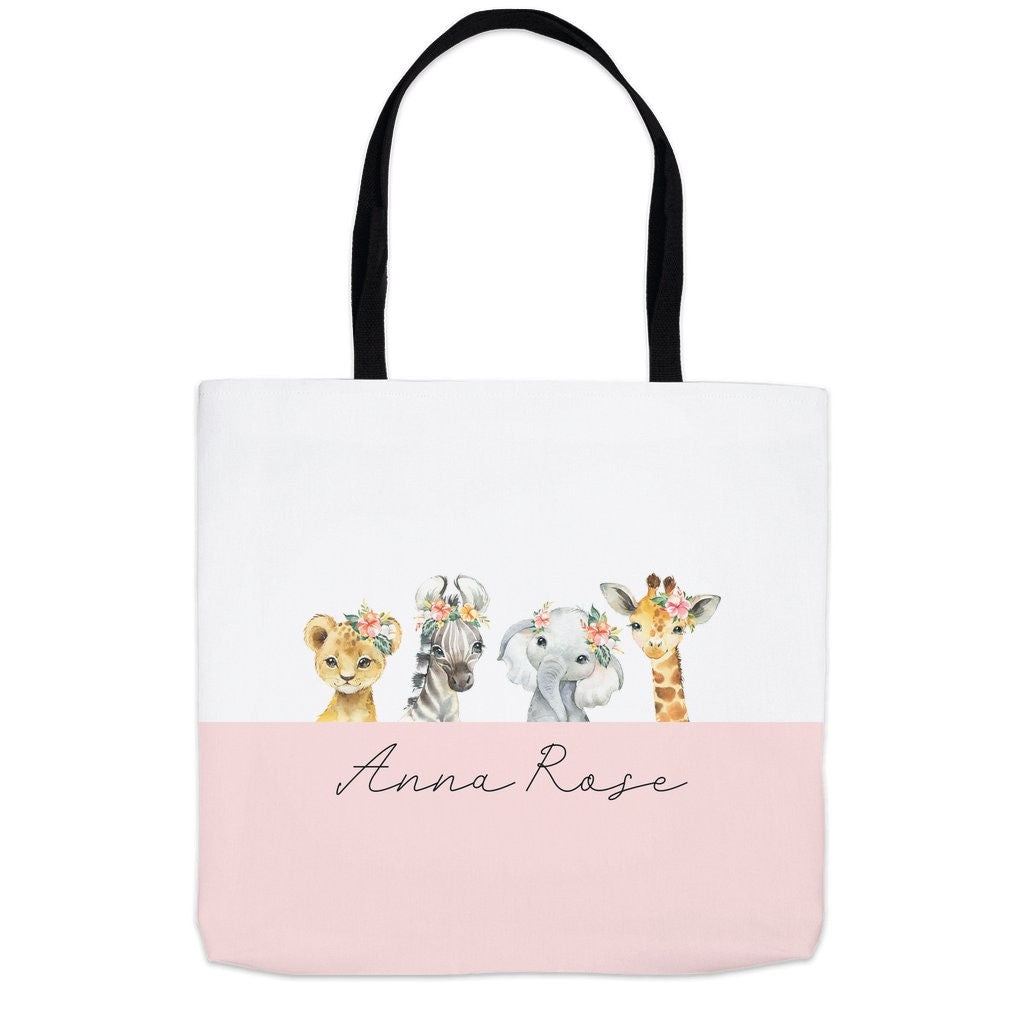 Geschenk Für Baby Mädchen, Personalisierte Tragetasche, Kindertasche, Safari Tiertasche, Buchtasche, Kindergartentasche von AdornMyWorld