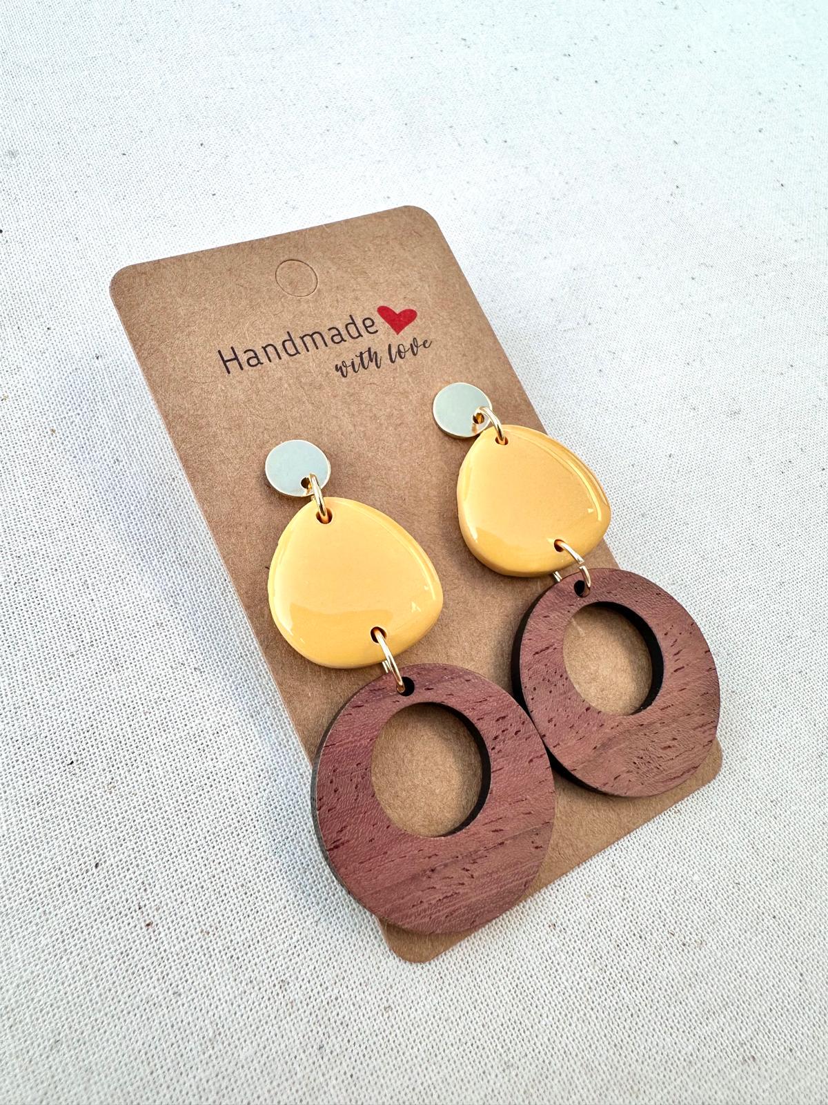 Handmade Statement Earrings - Mustard Yellow & Walnut Wood Lightweight Polymer Clay Jewelry Boho Geometric Modern Handmade Statement Earrings - Mustard Yellow & Walnut Wood Lightweight Polymer Clay Jewelry Boho Geometric Modern von AdornaJewelryDesigns