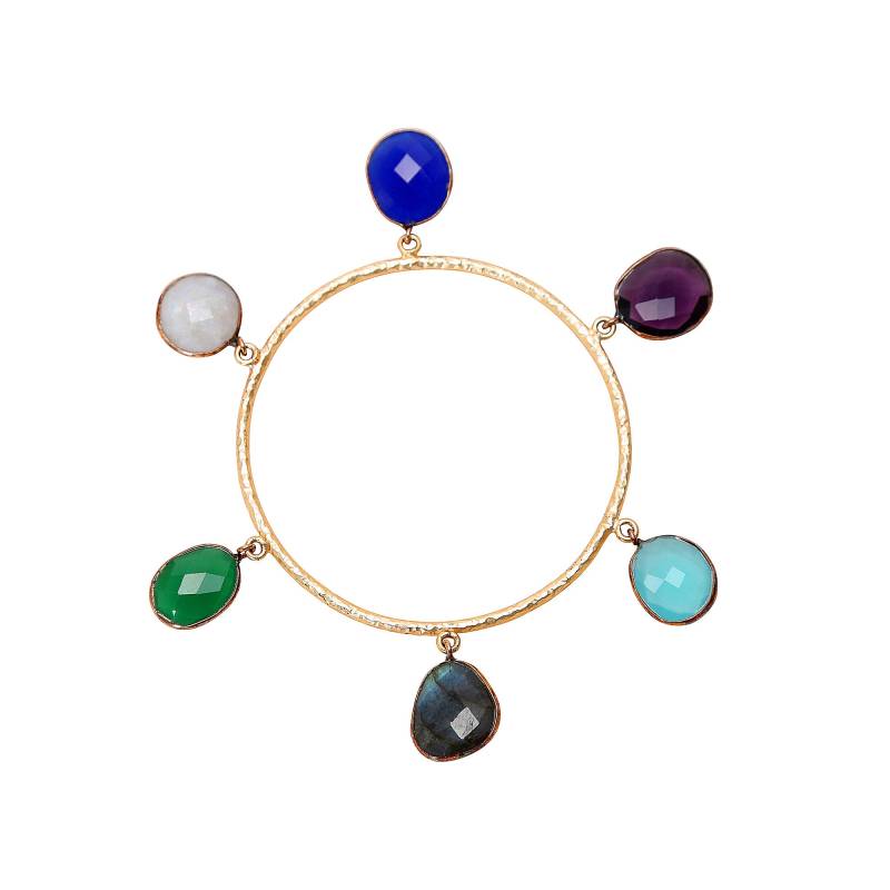 Handgemachter Multi Edelstein Armreif 18K Vergoldetes Onyx & Labradorit Handgemachter Multi Edelstein Armreif 18K Vergoldetes Onyx & Labradorit von AdornaccessoriesGB