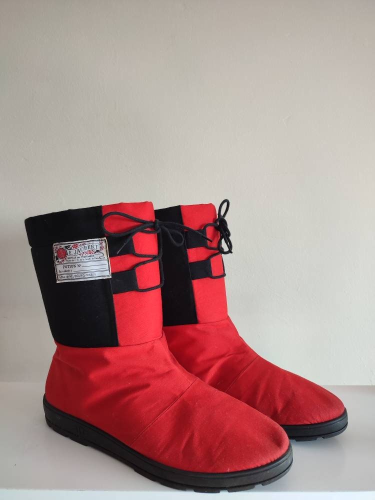 1980S Vintage Rot Und Schwarz Schaffell Wolle Fell Gefüttert Stiefel. Größe 8 von AdornedVintageFinds