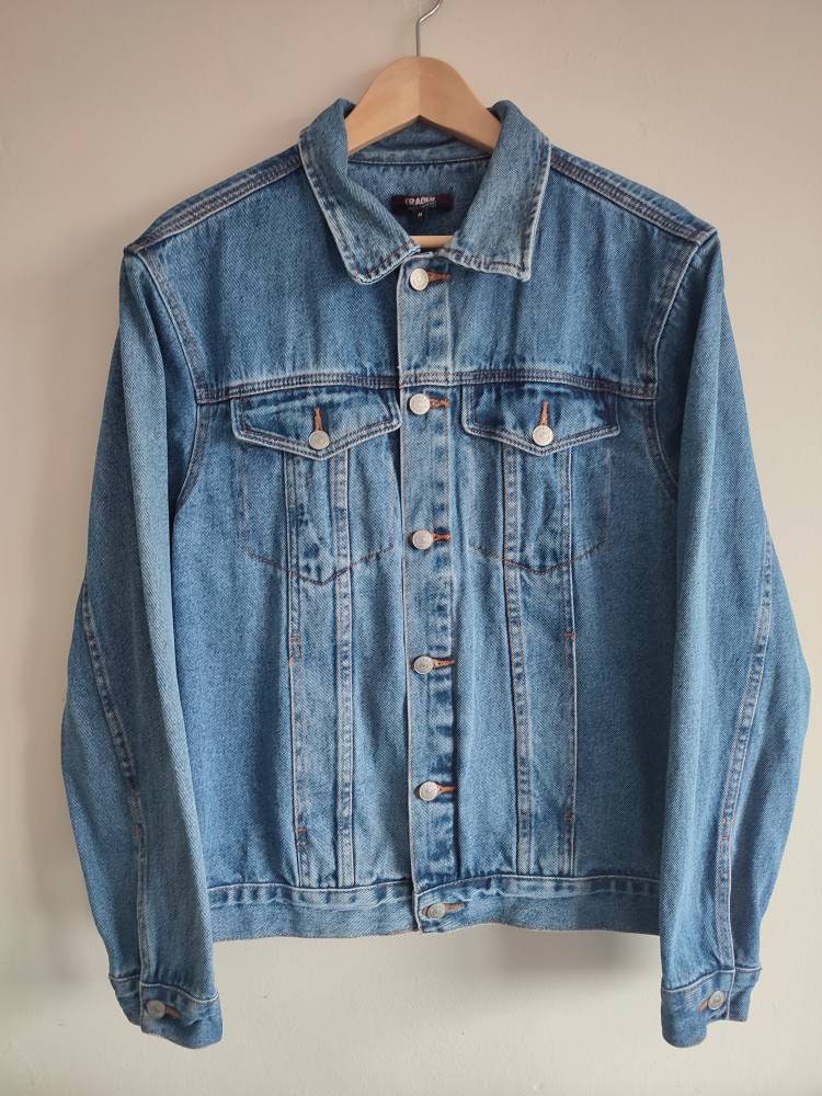 1990S Vintage Trader Blaue Jeansjacke. Retro Jeans Oberbekleidung Größe M von AdornedVintageFinds